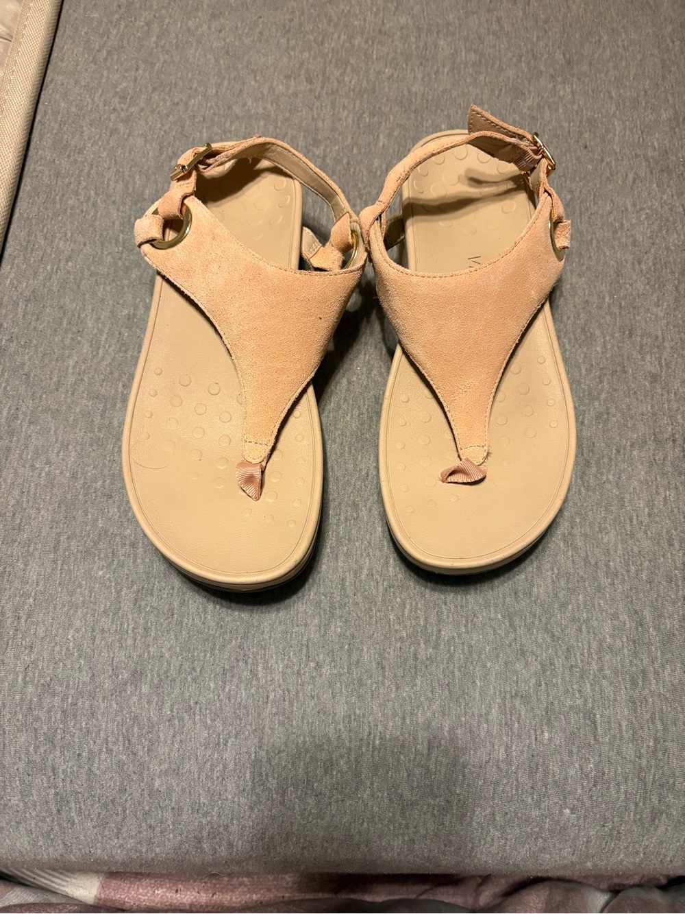 Vionic Neutral Suede Thong Sandals - Beige